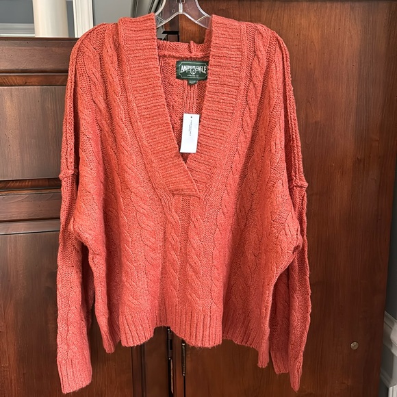 NWT American Eagle Oversized Cropped V-Neck Hooded Sweater - Picture 4 of 11